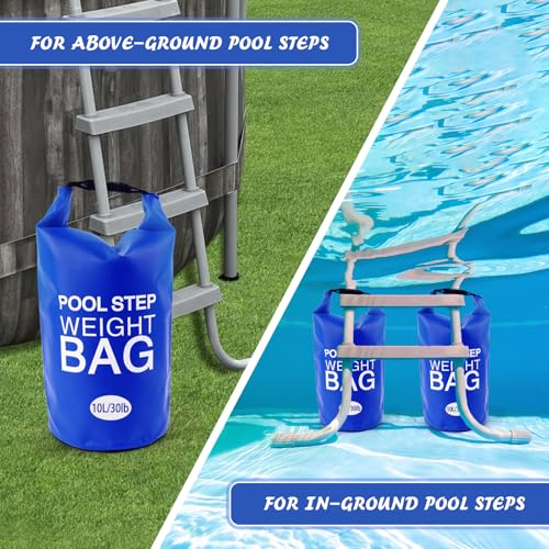 whumsdog 2 Pack 10L/30lb Universal Pool Step Weights 500D PVC Waterproof Swimming Pool Ladder Weights No Breaken Above Ground Pool Ladder Sand Bags, Foldable Pool Stair Weights for Pool Steps(Blue) - Image 4
