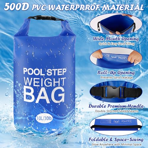 whumsdog 2 Pack 10L/30lb Universal Pool Step Weights 500D PVC Waterproof Swimming Pool Ladder Weights No Breaken Above Ground Pool Ladder Sand Bags, Foldable Pool Stair Weights for Pool Steps(Blue) - Image 3