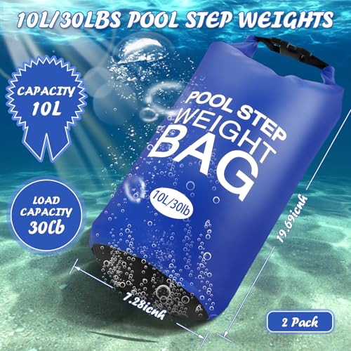 whumsdog 2 Pack 10L/30lb Universal Pool Step Weights 500D PVC Waterproof Swimming Pool Ladder Weights No Breaken Above Ground Pool Ladder Sand Bags, Foldable Pool Stair Weights for Pool Steps(Blue) - Image 2