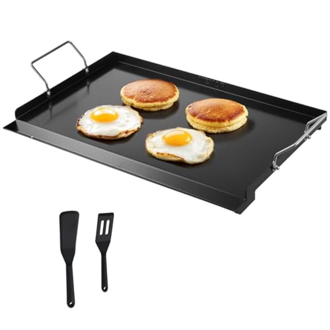 VEVOR Carbon Steel Griddle, Flat Top Plate, Griddle for BBQ Charcoal/Gas Gril with 2 Handles, Rectangular Flat Top Grill with Extra Drain Hole for Tailgating and Party - Image 1