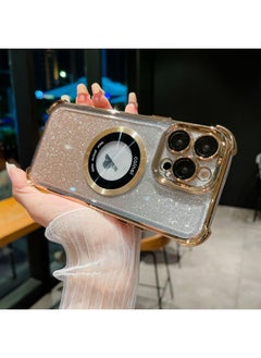 Generic Case Cover For iPhone 13 Pro Max 6D Electroplating Gradient Glitter Armor Magsafe Phone Case Gold 