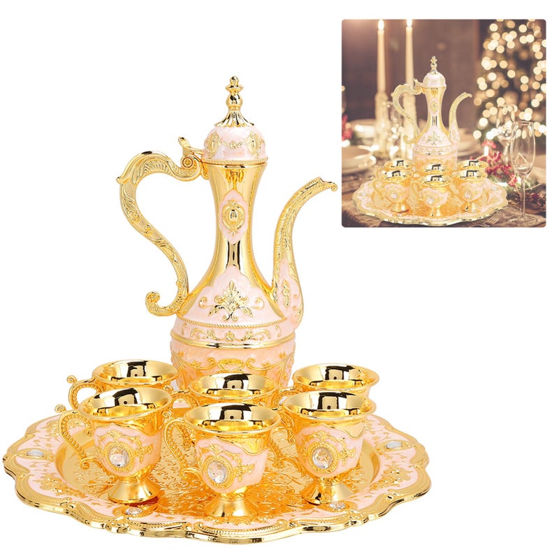 KUIDAMOS Vintage Turkish Coffee Pot Set Model846x511in Tea Flask Medium Tea Sets for Women With Teapot Tray and 6 Cups Craft Decorations Flagon Set Turkish Cup Set Turkish TeapotSmall 