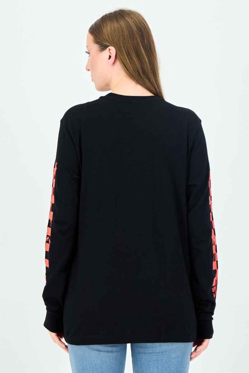 VANS Women Crew Neck Long Sleeve Graphic Print T-Shirt, Black - Image 2