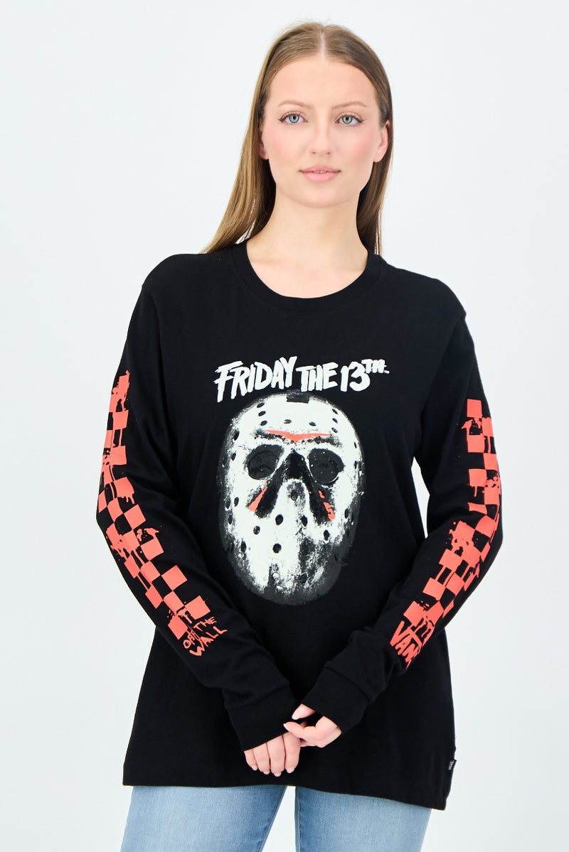 VANS Women Crew Neck Long Sleeve Graphic Print T-Shirt, Black - Image 1