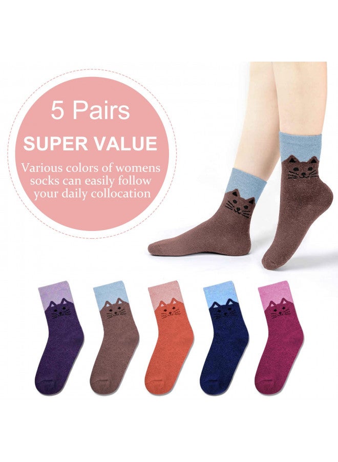 YSense 5 Pairs Womens Wool Socks Thick Knit Warm Winter Socks Cozy Comfy Socks Gifts for Women - Image 3