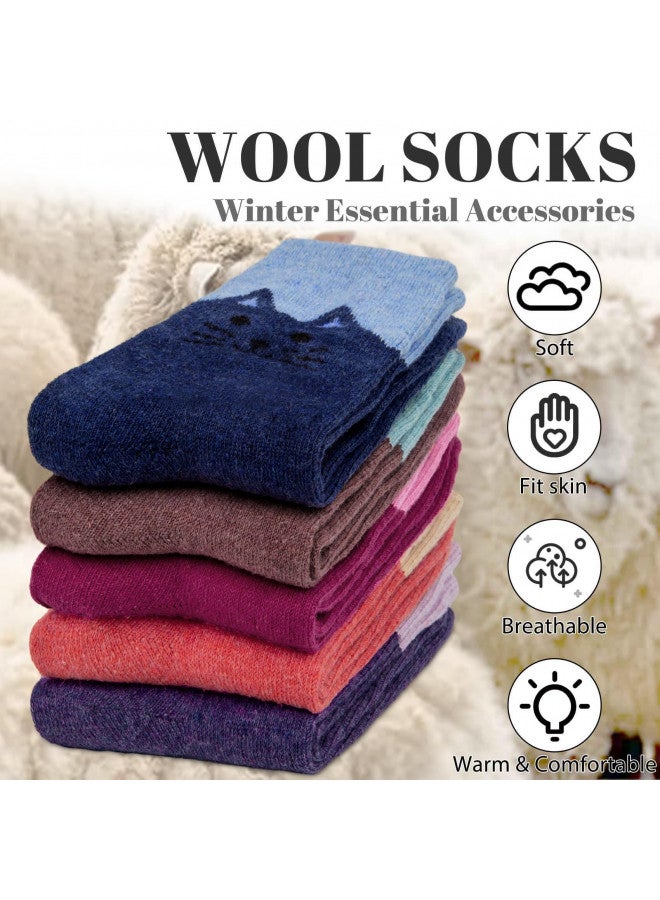 YSense 5 Pairs Womens Wool Socks Thick Knit Warm Winter Socks Cozy Comfy Socks Gifts for Women - Image 2