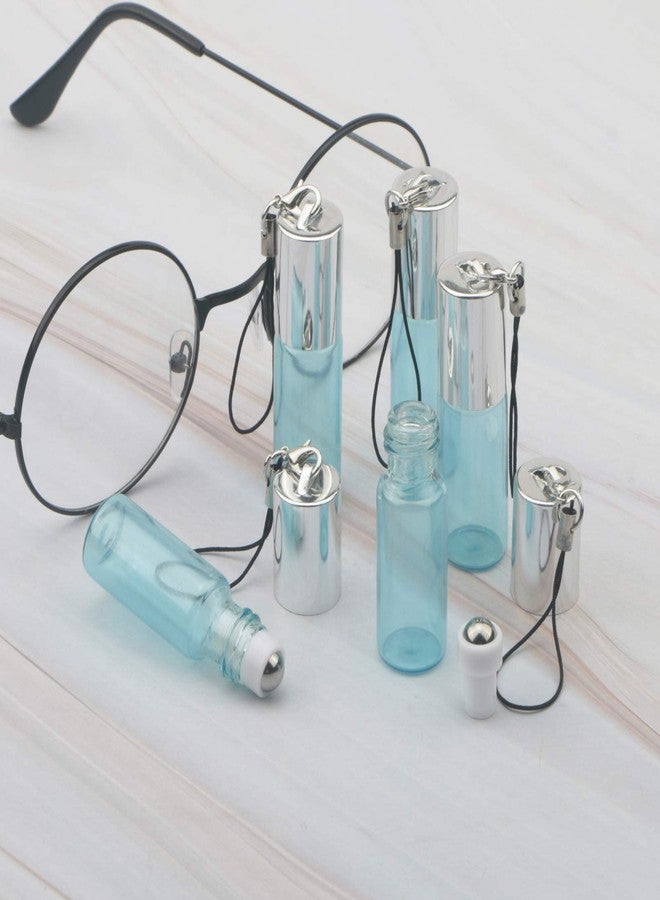 JIUWU 5ml 18 Pack Blue Stainless Steel Roller Balls Bottles Pearlescent Essential Oil Glass Vials with Tool Pendant for Massage Aromatherapy - Image 4