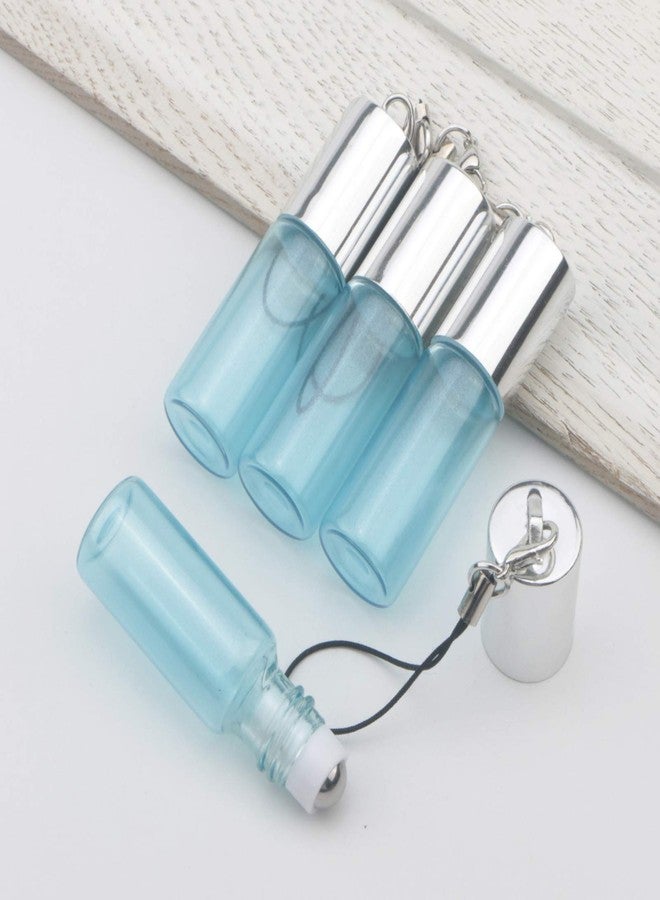 JIUWU 5ml 18 Pack Blue Stainless Steel Roller Balls Bottles Pearlescent Essential Oil Glass Vials with Tool Pendant for Massage Aromatherapy - Image 5