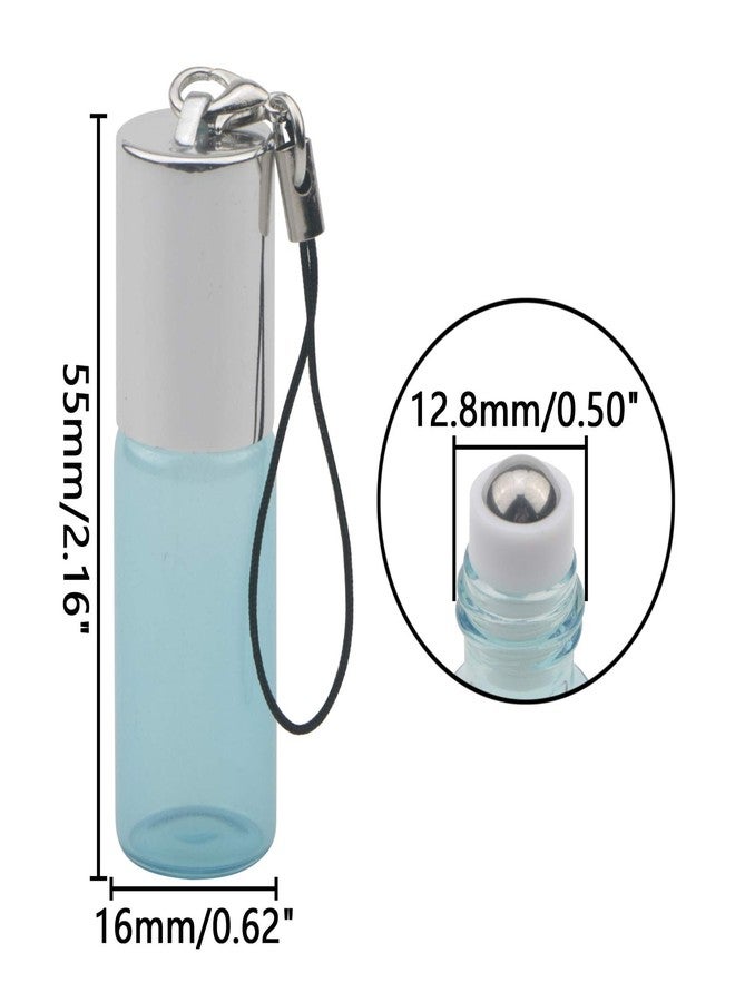 JIUWU 5ml 18 Pack Blue Stainless Steel Roller Balls Bottles Pearlescent Essential Oil Glass Vials with Tool Pendant for Massage Aromatherapy - Image 3