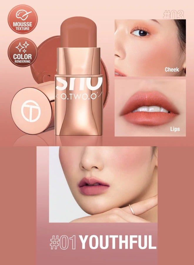 O.TWO.O O TWO O Glow Color Bounce Blush Stick Long Lasting Cream Blusher Makeup Face Cheek Highlighter Lightweight Natural Radiant Soft Pink Peach Red Glow - Image 1