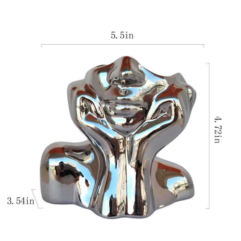 BrownLove Silver Ceramic Human Face Vase, Shy Posture Decorative Human-Shaped Vase Modern Silver Decorative Art Vases - Image 4