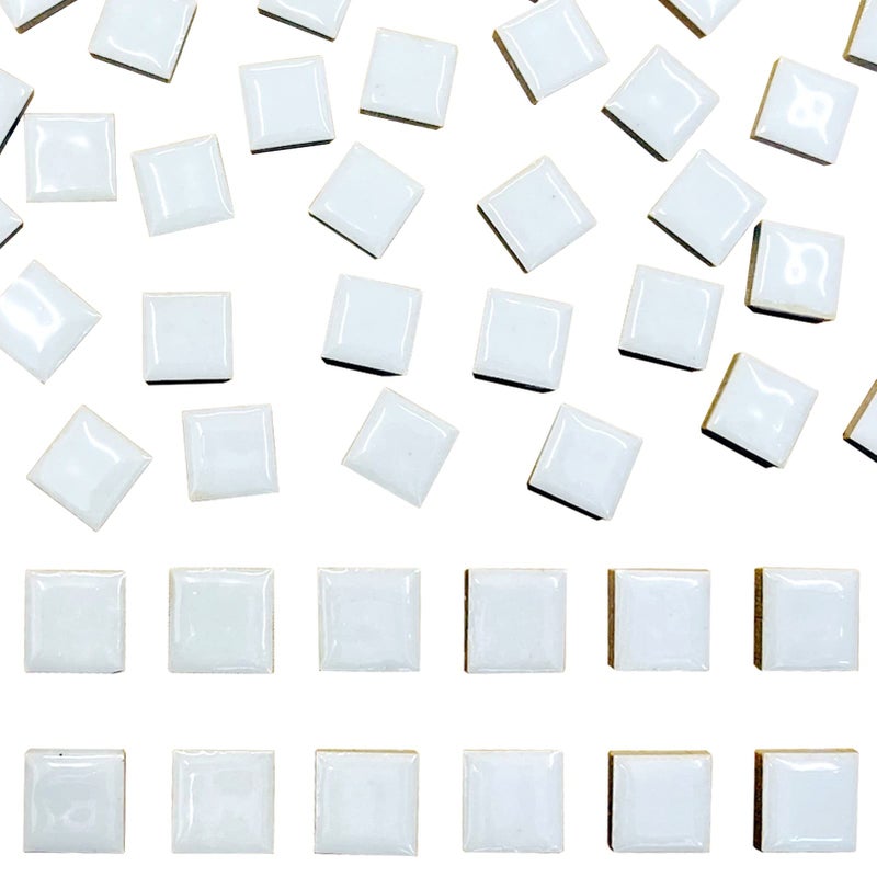 SMANTA 50 Pieces White Mosaic Tiles for Crafts 1" Ceramic Tiles Assorted Colors Square Ceramic Mosaic Project Supplies for Photo Frame Mosaic Stepping Stones Bath Old Pool Furniture Decor - Image 5