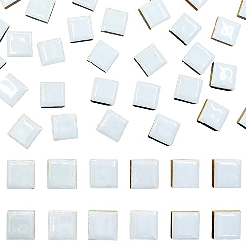 SMANTA 50 Pieces White Mosaic Tiles for Crafts 1" Ceramic Tiles Assorted Colors Square Ceramic Mosaic Project Supplies for Photo Frame Mosaic Stepping Stones Bath Old Pool Furniture Decor - Image 1