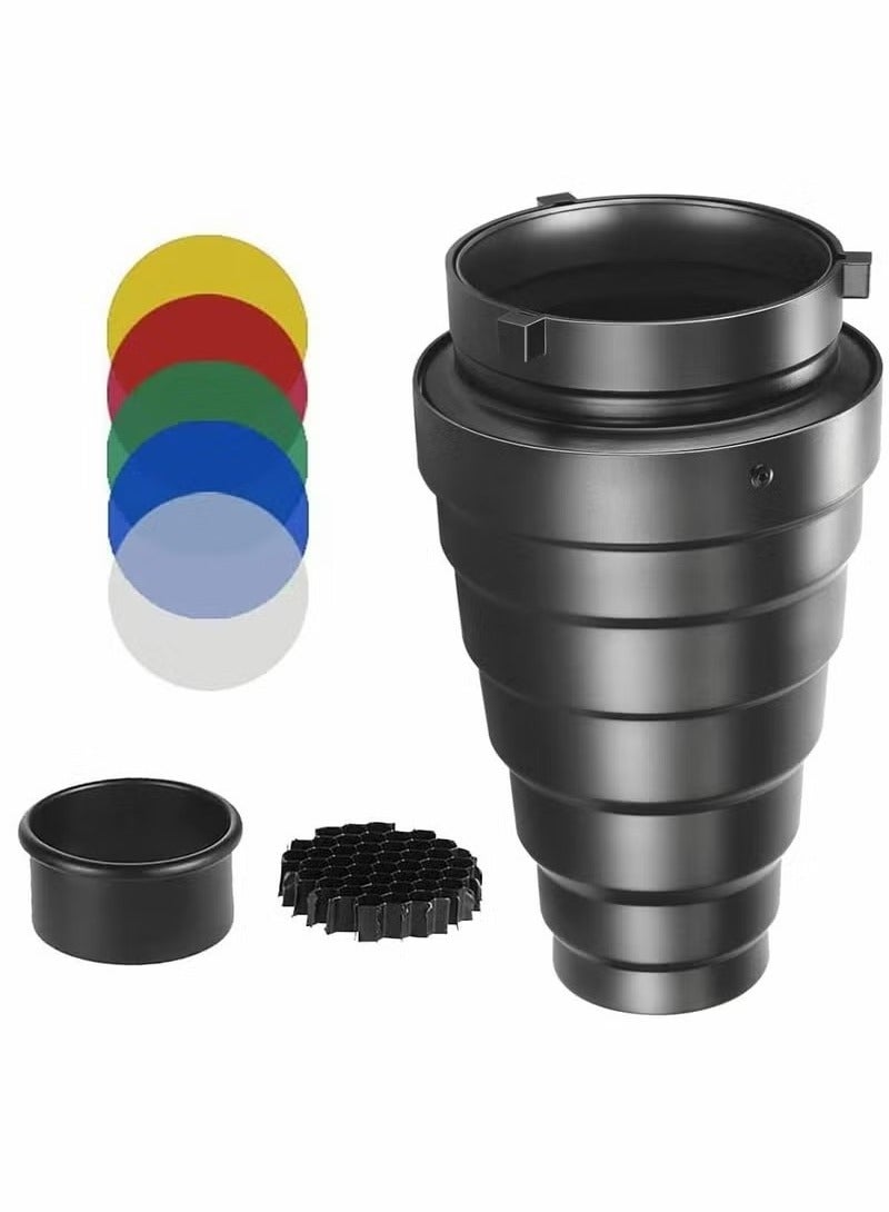 Snoot, Room Flash Snoot, Metal Conical Snoot with Honeycomb Grid & 5pcs Color Filter Kit, for Bowens Mount Studio Flash Strobe Monolight  - Image 1