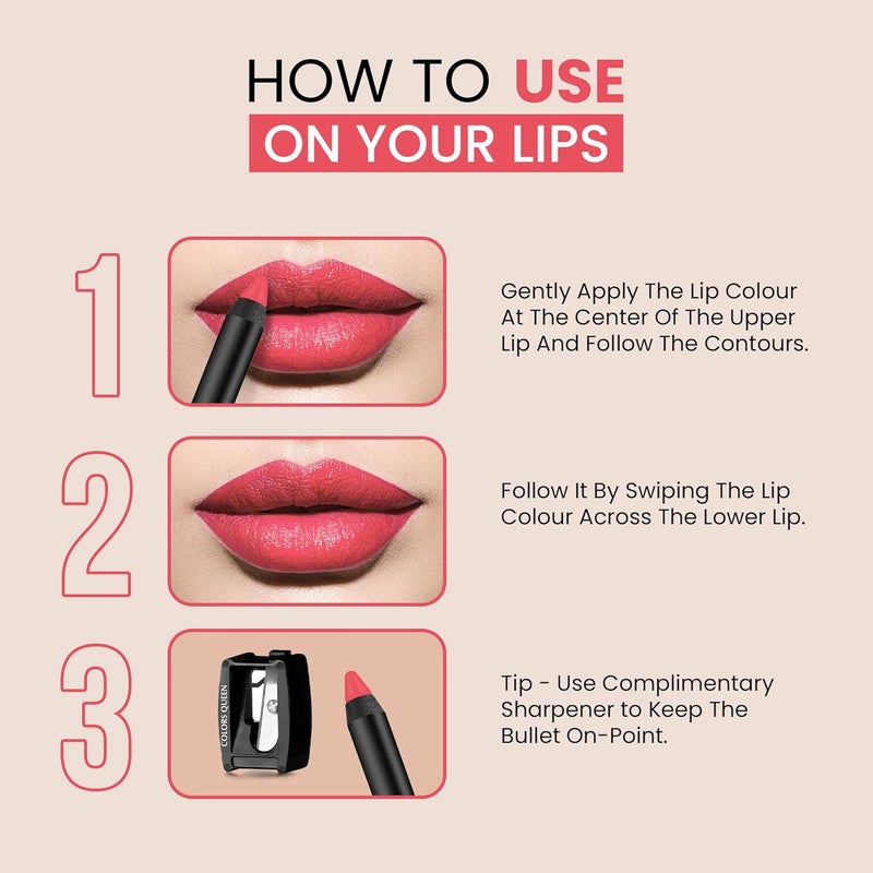 COLORS QUEEN Colors Queen Color It All Lip Crayon Lipstick with Sharpener Creamy Matte Finish Smudge Proof Waterproof Long Lasting Crayon Lipstick for Women Last Upto 18 Hours Plum Pick35g - Image 5