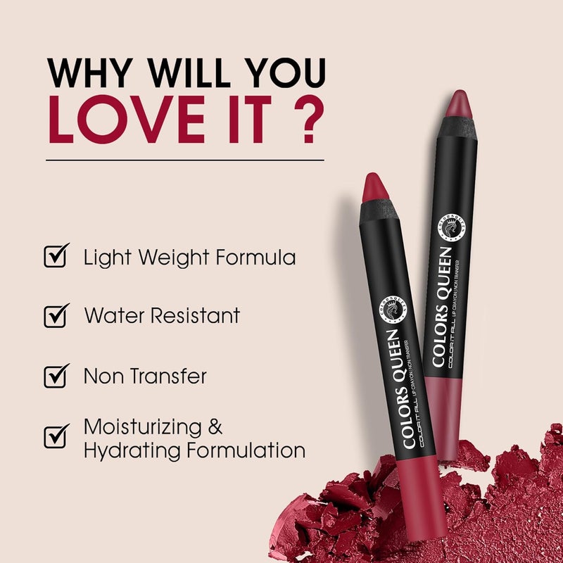 COLORS QUEEN Colors Queen Color It All Lip Crayon Lipstick with Sharpener Creamy Matte Finish Smudge Proof Waterproof Long Lasting Crayon Lipstick for Women Last Upto 18 Hours Plum Pick35g - Image 3