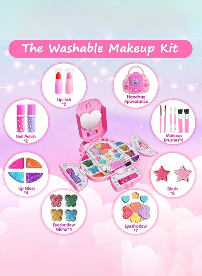 زريا تويز مجموعة مكياج للأطفال مع مرآة - مجموعة مكياج حقيقية قابلة للغسل للفتيات من سن 5 إلى 8 سنوات، مجموعة مستحضرات تجميل أميرات، هدايا عيد ميلاد للفتيات من سن 3 إلى 8 سنوات - Image 2