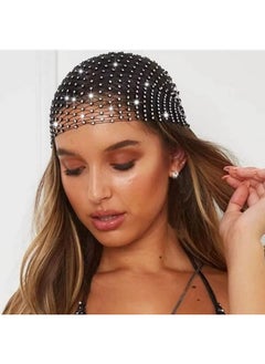 Rhinestone Head Scarf Sparkly Mesh Headband Stretchy Crystal Nightclub Headwrap Rave Hair Accessories For Women (1-Black, Free Size)