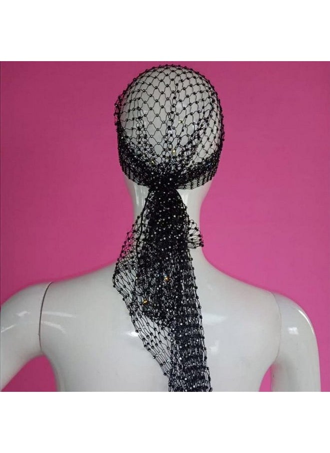 JEAIRTS - Rhinestone Head Scarf Sparkly Mesh Headband Stretchy Crystal Nightclub Headwrap Rave Hair Accessories For Women (1-Black, Free Size) - Image 1