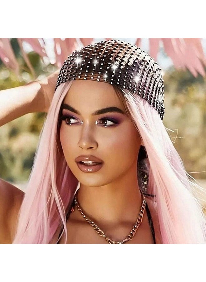 JEAIRTS - Rhinestone Head Scarf Sparkly Mesh Headband Stretchy Crystal Nightclub Headwrap Rave Hair Accessories For Women (1-Black, Free Size) - Image 1
