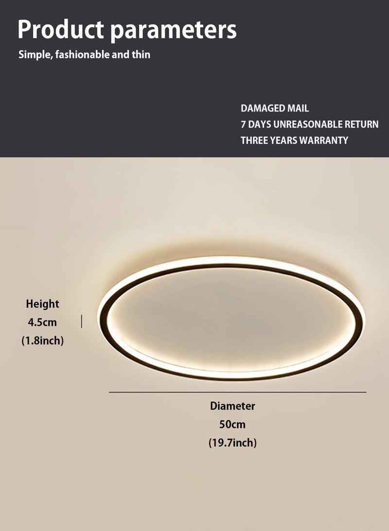 LOOPITYS Minimalist bedroom LED ceiling light (diameter 50cm, three color temperature 3000K-6000K) circular ultra-thin LED ceiling light, suitable for rooms, living rooms, and dining rooms - Image 3