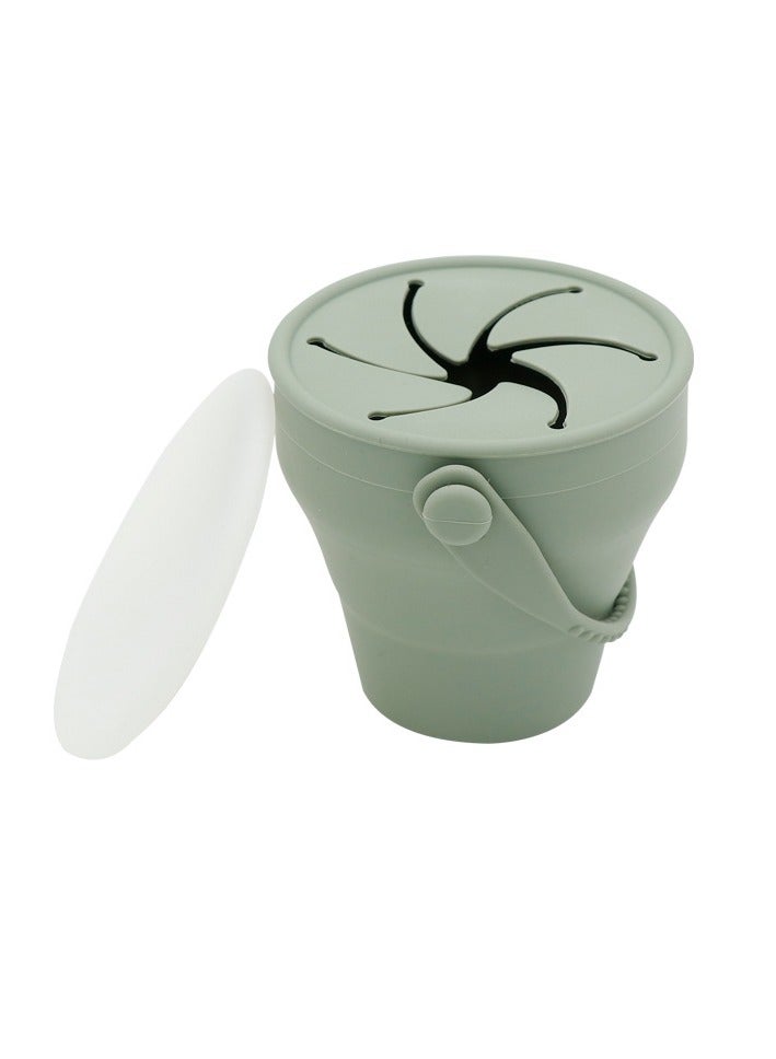 Snack Container, Baby Folding Snack Catcher With Lid, Portable And Durable Collapsible Silicone Snack Cup, Lightweight Toddler Snack Bowl For Kids Babies, (1pc, Green)