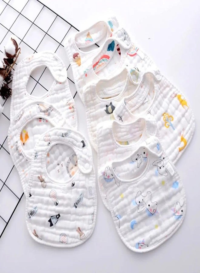 TENIYU Baby Bibs Set of 4, Cotton Feeding Bibs with Cute Animal and Fruit Prints, White - Image 2