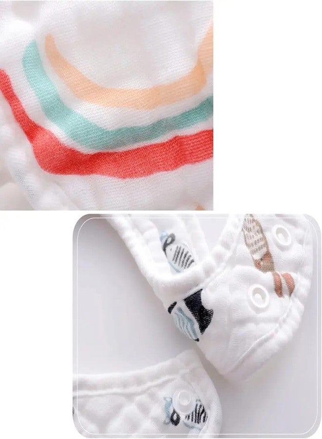 TENIYU Baby Bibs Set of 4, Cotton Feeding Bibs with Cute Animal and Fruit Prints, White - Image 3