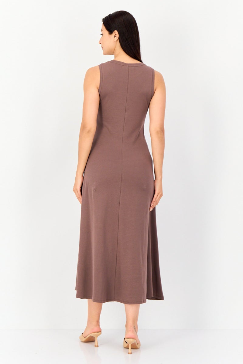 bebe فستان ماكسي نسائي سادة، بني شوكولاتة - Image 4