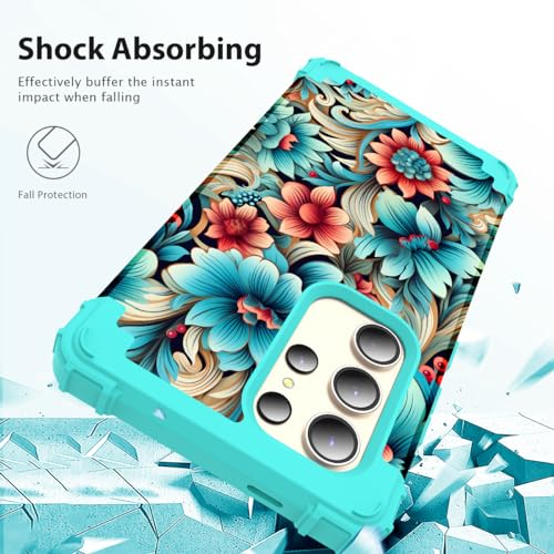 SleekCover for Galaxy S24 Ultra Case,3 in 1 Floral Pattern Heavy Duty Shockproof Soft Silicone Rubber Bumper+Hard Plastic Hybrid Protective Cover for Samsung Galaxy S24 Ultra 6.8",Blue Flower - Image 4