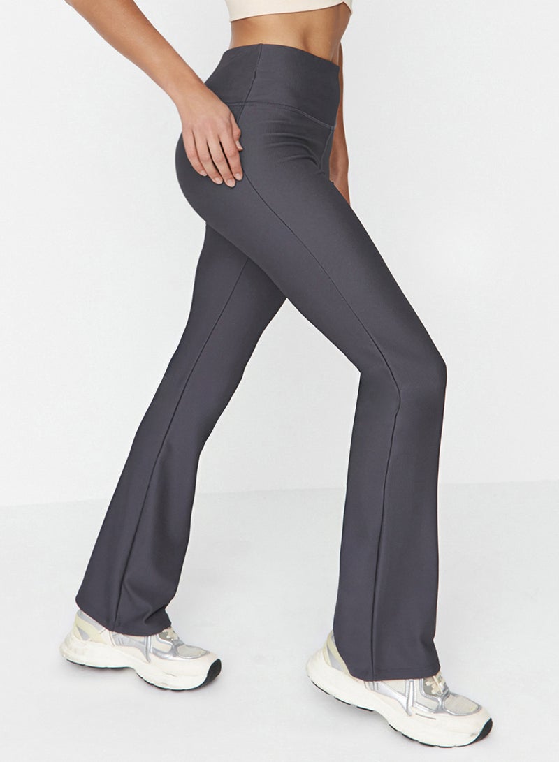 trendyol Dark Anthracite Ribbed Flare Yoga Knitted Sports Leggings - Image 2