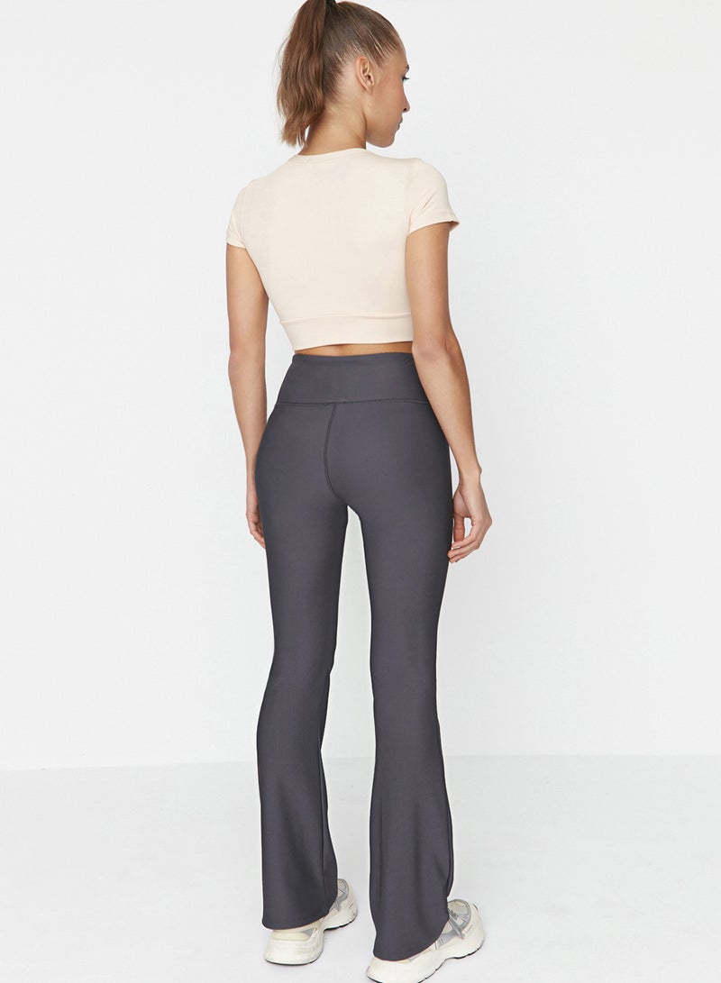 trendyol Dark Anthracite Ribbed Flare Yoga Knitted Sports Leggings - Image 5