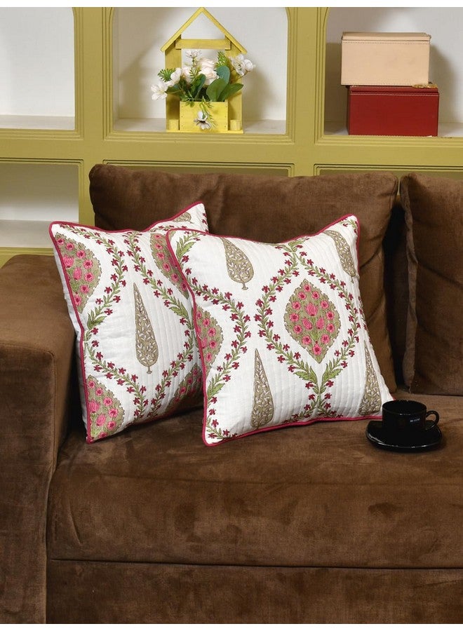 Clasiko Cotton 300 TC Cushion Covers Set of 5; 12X12 Inches; Pink Beige Block Print - Image 4