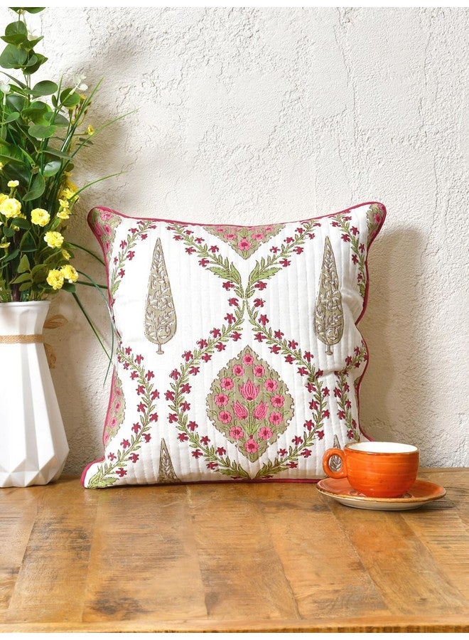 Clasiko Cotton 300 TC Cushion Covers Set of 5; 12X12 Inches; Pink Beige Block Print - Image 5