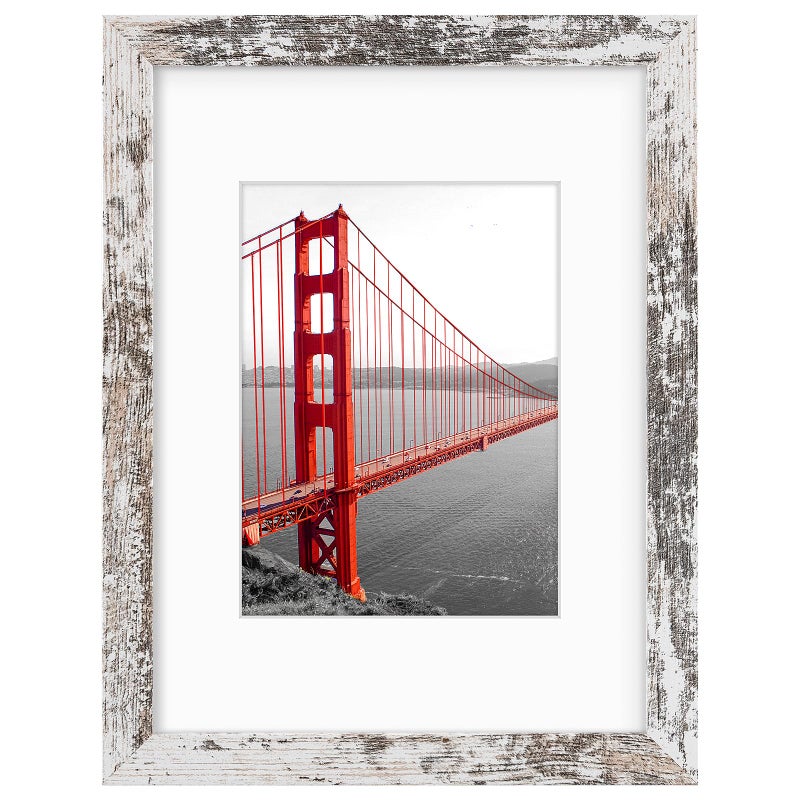Frametory  9x12 Picture Frame - Made to Display Pictures 5x7 with Mat or 8x10 Without Mat - Wide Molding - Pre-Installed Wall Mounting Hardware (Distressed White  1 Pack) - Image 1