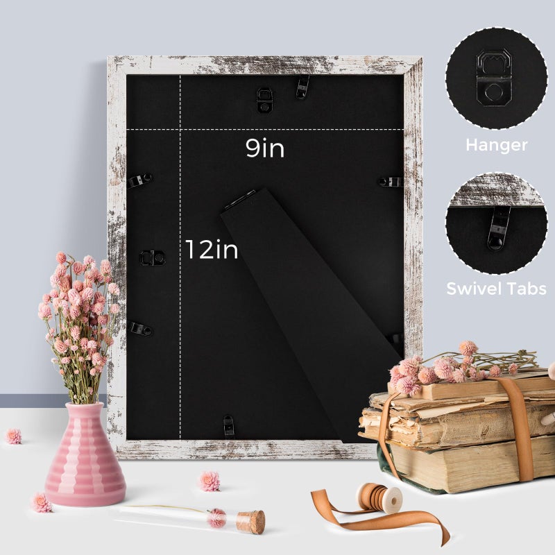 Frametory  9x12 Picture Frame - Made to Display Pictures 5x7 with Mat or 8x10 Without Mat - Wide Molding - Pre-Installed Wall Mounting Hardware (Distressed White  1 Pack) - Image 2