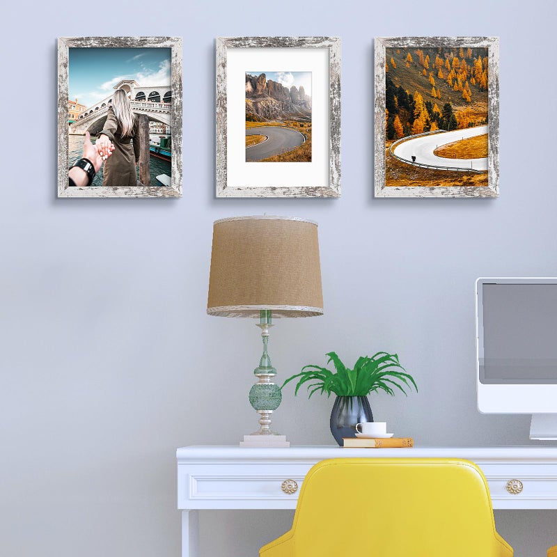 Frametory  9x12 Picture Frame - Made to Display Pictures 5x7 with Mat or 8x10 Without Mat - Wide Molding - Pre-Installed Wall Mounting Hardware (Distressed White  1 Pack) - Image 5