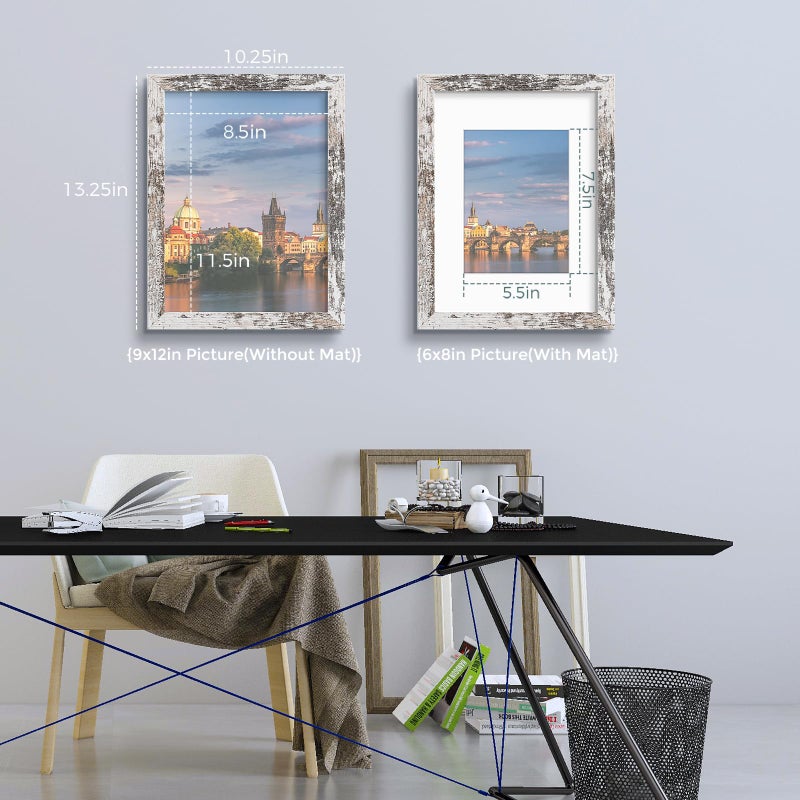 Frametory  9x12 Picture Frame - Made to Display Pictures 5x7 with Mat or 8x10 Without Mat - Wide Molding - Pre-Installed Wall Mounting Hardware (Distressed White  1 Pack) - Image 3