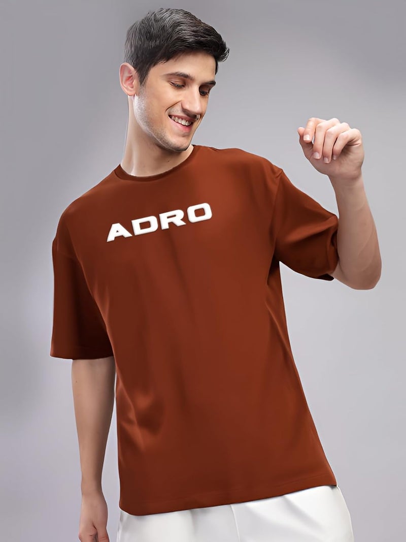 ADRO Men's Oversized Printed T-Shirt with Love and Peace Design - Brown - Image 3