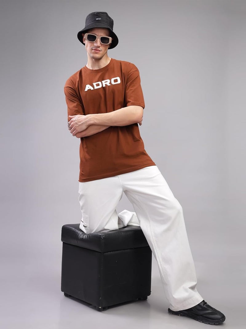 ADRO Men's Oversized Printed T-Shirt with Love and Peace Design - Brown - Image 4
