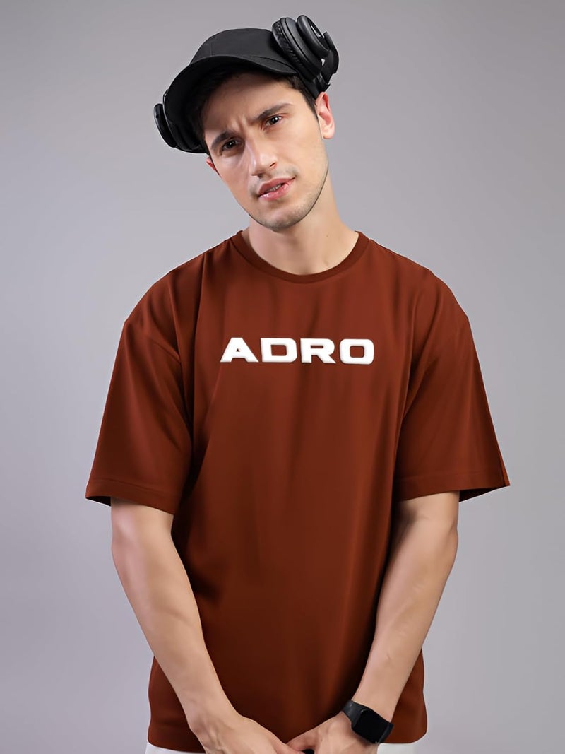 ADRO Men's Oversized Printed T-Shirt with Love and Peace Design - Brown - Image 2