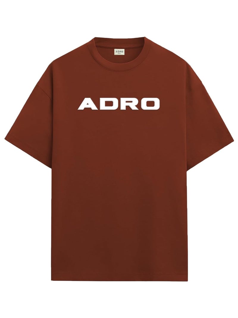 ADRO Men's Oversized Printed T-Shirt with Love and Peace Design - Brown - Image 5