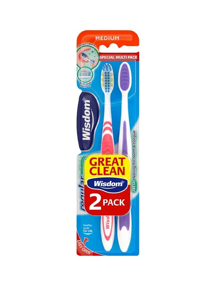 WISDOM 2 Pcs Great Clear Toothbrush Medium