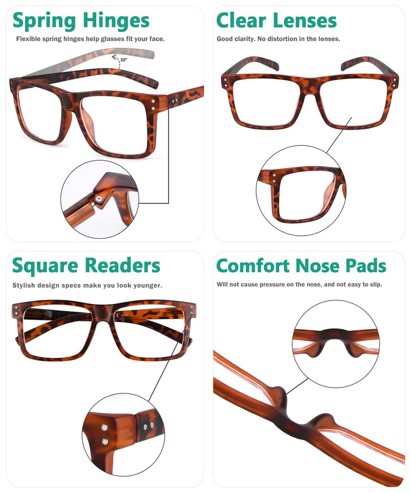Eyekepper Oversized Reading Glasses Square Large Frame Readers for Men and Women - Tortoise +1.50 - Image 5