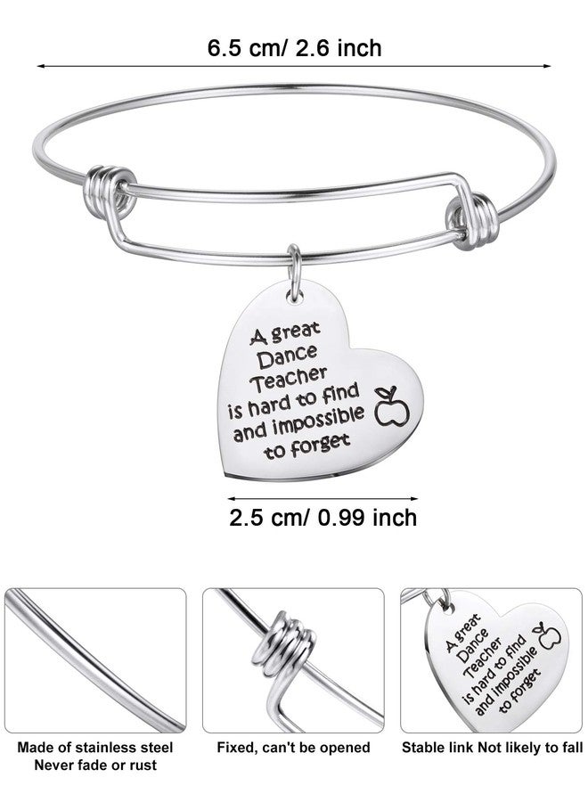 Zhanmai 3 Pieces Dance Teacher Gifts for Valentine's Day Bracelet Bangle Gift Engraved Appreciation Quotes Expandable Steel Bracelet with Heart Pendant for Women Dance Teacher(Heart Pendant) - Image 2
