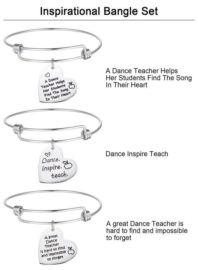 Zhanmai 3 Pieces Dance Teacher Gifts for Valentine's Day Bracelet Bangle Gift Engraved Appreciation Quotes Expandable Steel Bracelet with Heart Pendant for Women Dance Teacher(Heart Pendant) - Image 3