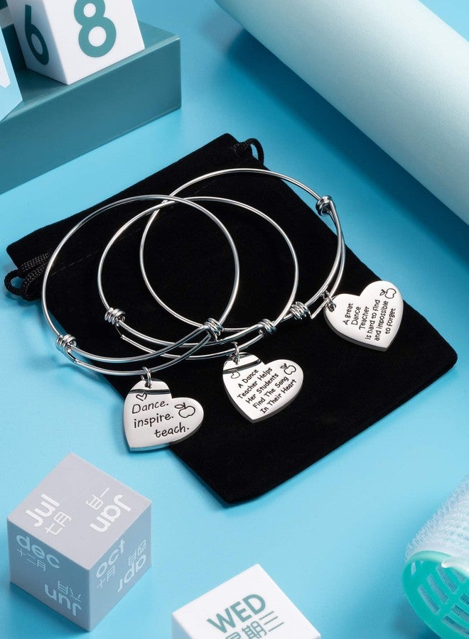 Zhanmai 3 Pieces Dance Teacher Gifts for Valentine's Day Bracelet Bangle Gift Engraved Appreciation Quotes Expandable Steel Bracelet with Heart Pendant for Women Dance Teacher(Heart Pendant) - Image 5