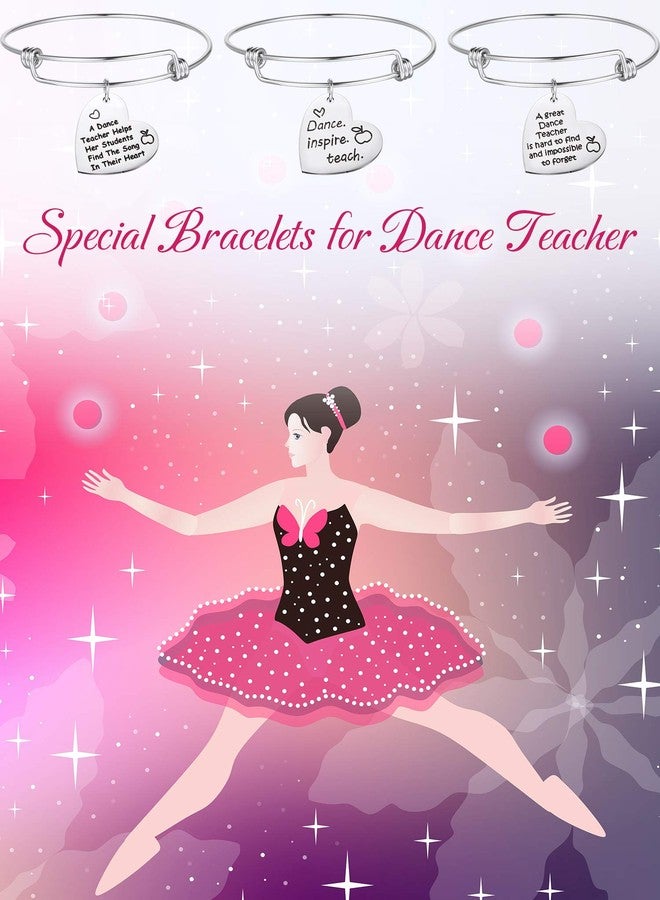 Zhanmai 3 Pieces Dance Teacher Gifts for Valentine's Day Bracelet Bangle Gift Engraved Appreciation Quotes Expandable Steel Bracelet with Heart Pendant for Women Dance Teacher(Heart Pendant) - Image 4