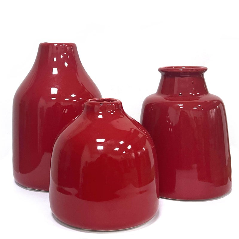 hjn Red Small Vase Set of 3 for Modern Home Decor,Ceramic Vases for Centerpieces Flower Vases for Living Room Wedding/Dinner Table/Party -Red - Image 5