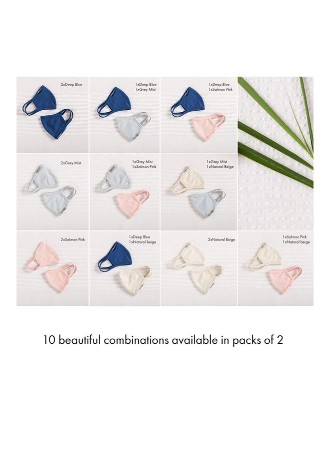 Tamboo's 4-Piece Eco Friendly Reusable Washable Soft Adults Face Masks Salmon Pink/Grey Mist 30x13.5cm - Image 3